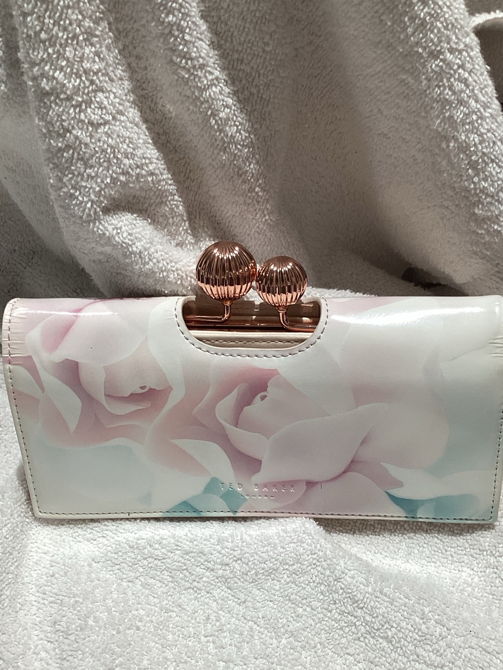 Ted Baker Rose-Print Floral Wallet with Rose Gold Clasp Like New